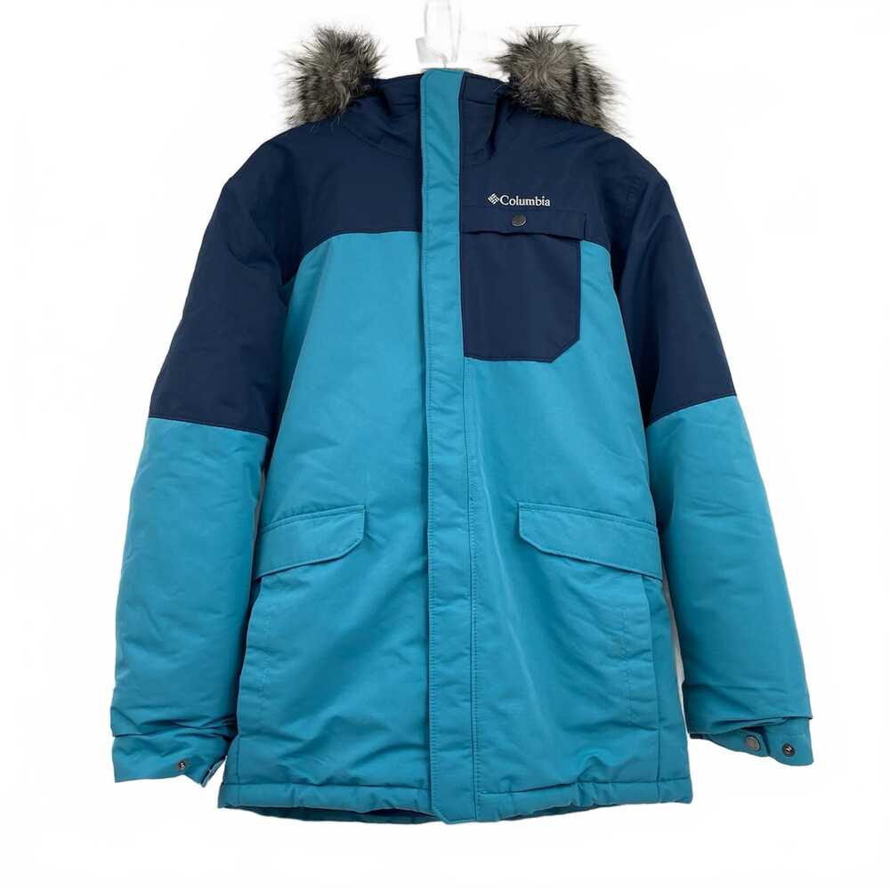 Columbia Blue Faux Fur Trim Hood Winter Coat | Boys Size 18